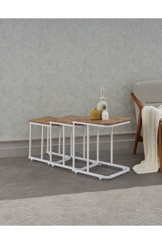 Sehpol Vera Demonte Zigon Sehpa Tekerlekli 3 Lü Beyaz Atlantik Çam