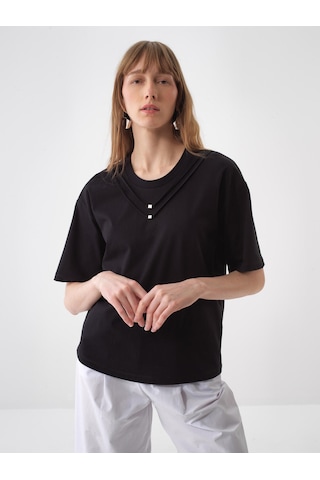 Xint Siyah Pamuk Dokulu Oversize Bluz 602471
