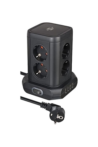 Priz Kulesi, 8 Bölmeli, Usb'li, Tüv Süd Sertifikalı 8 Bölmeli Priz Bloğu, 4 X Usb, Siyah, 2 M Kablo 1