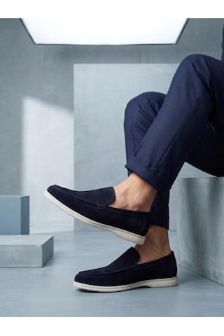 DMR Elegance Ba0252 %100 İçi Dışı Hakiki Deri Erkek Lacivert Süet Casual Loafer Termo Taban Ayakkabı Rekli