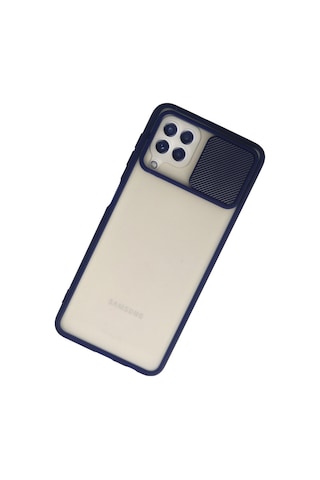 Galaxy Uyumlu A22 Kılıf Palm Buzlu Kamera Sürgülü Silikon - Lacivert
