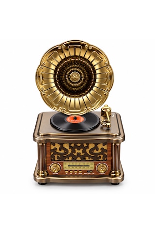 Ultratekno Fx-2503b Büyük Boy Retro Gramofon Tasarımlı Bluetooth Hoparlör Ve 3 Bant Radyo