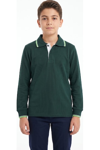 Baglan Erkek Çocuk Yeşil Selanik Polo Yaka Okul Sweatshirt Bgl-st05674