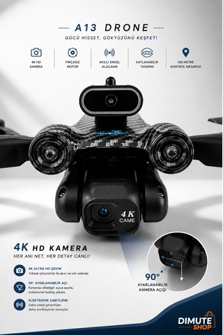 A13 Drone 4k Hd Kameralı Fırçasız Motor Akıllı Engel Sensörlü Katlanabilir Drone