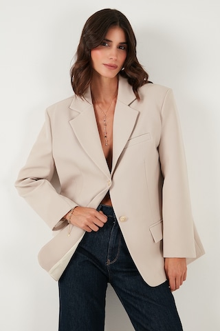 Lela Regular Fit Yaka Düğmeli Blazer Bayan Ceket 6839562 Taş