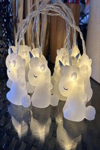 Dekoratif Çocuk Bebek Odası Led Işık 10 Adet Unicorn Şekill Pilli Led Işık Beyaz