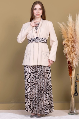 Leopar Desenli Ceketli Üçlü Takım 4715-bej Bej