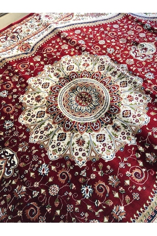 Asaryün Halı Ipek H4158 Bordo İpeksi Geleneksel Renkli Göbekli Klasik Desen Salon Halısı Modern Bordo-kırmızı