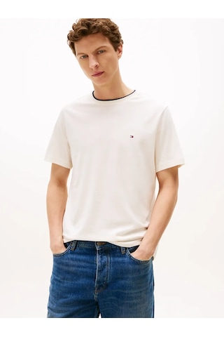 Tommy Hilfiger Cotton Modal Tee, Z00 Erkek Beyaz T-shirt