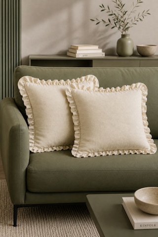 2'li Fırfırlı Düz Krem Dekoratif Kırlent Kılıfı %100 Pamuk Fermuarlı 45x45 Cm Çok Renkli
