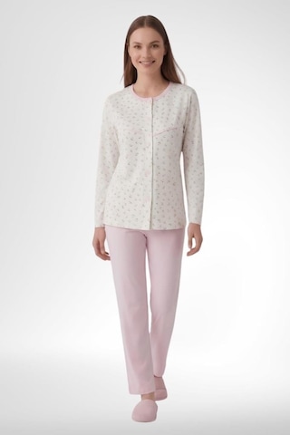Mecit Pijama Mecit 6362 Pembe Boydan Düğmeli Büyük Beden Kadın Pijama Takımı