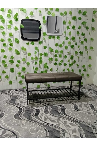 Özcan Metal Metal Ayaklı Raflı Bench Puf Bank Antre Mutfak Salon Yatak Odası Puf Bank 105 40 Kahverengi