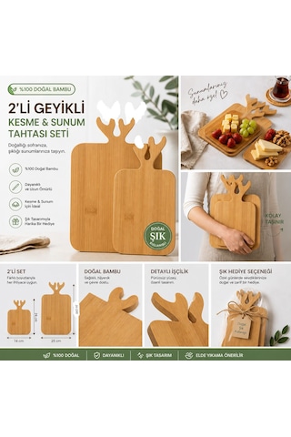2 Adet Geyikli Bambu Kesme Tahtası