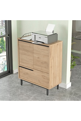 Robin Home Lidya Ofis Dolabı 3 Kapaklı Metal Ayaklı Sepet Kahve