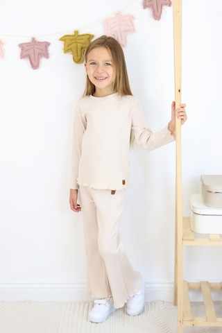 Kız Çocuk İspanyol Paça Fitilli Kumaş Pamuklu Takım Ekru