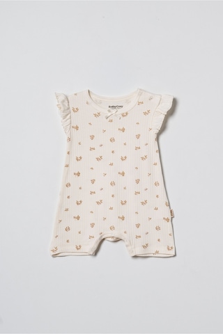 Babycosy Organic Wear %100 Organik Pamuk,2 Li Kız Bebek Tulum,fırfırlı Kısa Kol,yazlık Tulum Set,0-24 Ay,bebek Serisi Ekru