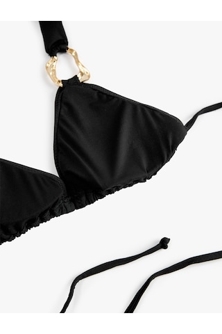 Koton Boyundan Bağlamalı Halter Yaka Aksesuarlı Üçgen Bikini Üstü Siyah 6sak10104mm