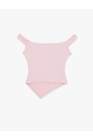 Koton Modal Karışımlı Dantel Detaylı Slim Fit Asimetrik Kolsuz Bluz Pembe 6sal30121ık Gül