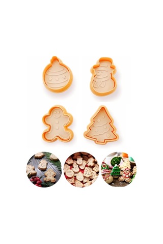 Eynel Yılbaşı Şekilli Adam Çam Ağacı Basmalı Kurabiye Kalıbı Gingerbread Man Desenli Şeker Hamuru Kesici Apar Çok Renkli