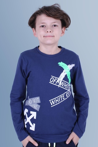 Panios Kids X Baskılı Uzun Kollu Erkek Çocuk Lacivert Sweatshirt Lacivert