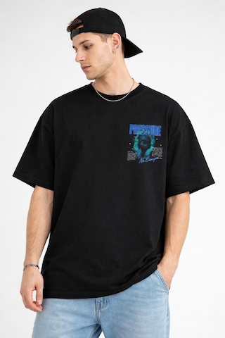Yolo Street Unisex Oversize Siyah Tişört Pressure / No Escape Baskılı, 250 Gsm %100 Pamuk, Arka Baskı Siyah