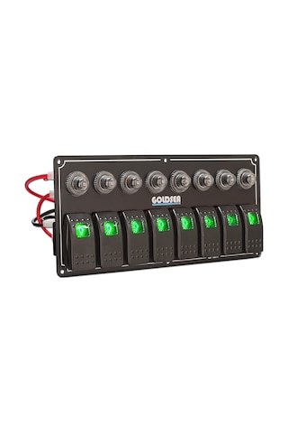 Goldsea Marine Switch Panel 8 Anahtarlı Otomatik Sigortali 12-24V Sigorta Paneli Yeşil Led