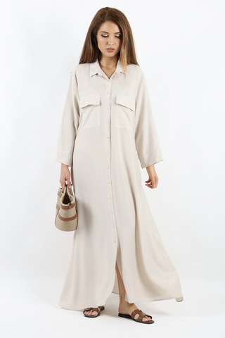 Prive Kadın Plain Bej %100 Viskon Maksi Boy Cepli Yazlık Uzun Elbise Bej