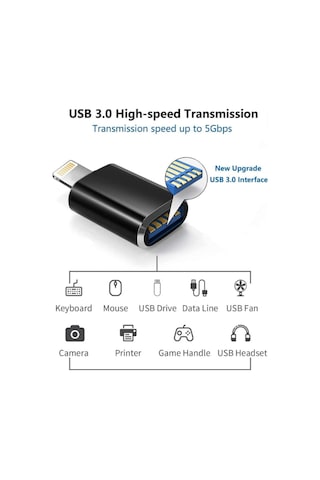 Apple Lightning Uyumlu Usb 3.0 Yüksek Hızlı Veri Aktarımı Otg Çevirici Dönüştürücü Adaptör