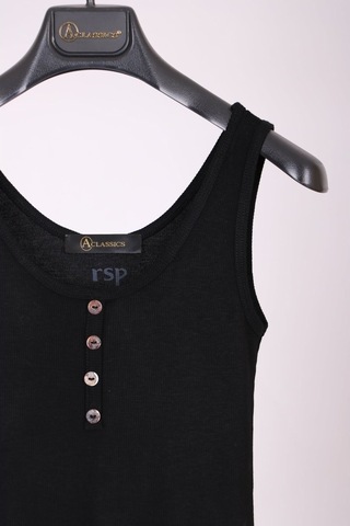 Aclassics Siyah Kalın Askılı Düğme Detaylı Pamuk Slim Fit Atlet