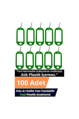 Plastik Anahtarlık Etiket Kimlik Isimlik Yazı Yazmalık Emlakçı Anahtarlığı Yeşil Renkli 100 Adet