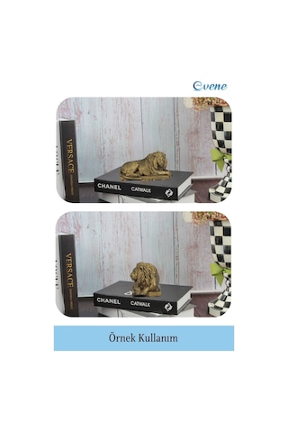 Dekoratif Biblo Yeleli Aslan Heykel El Yapımı Hediyelik Süs Eşyası Model Aslan3 - Altın Eskitme