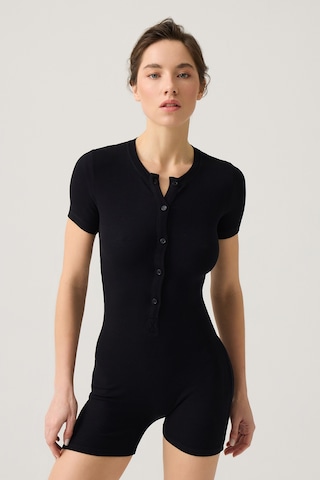 Los Ojos Siyah Fitilli Kısa Kollu Kısa Tulum Short Romper Siyah Siyah