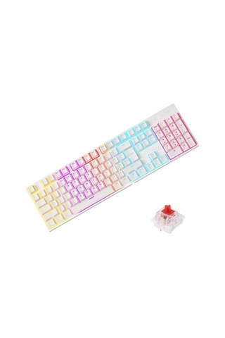 Beyaz Bkb4 Rgb Kırmızı Switch Q Gaming Tam Mekanik Kablolu Oyuncu Klavyesi