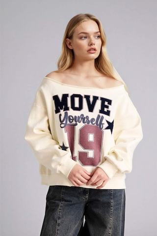 Defacto Oversıze Kayık Yaka Baskılı Sweatshirt G9613ax26spbg418 Bej-bg418