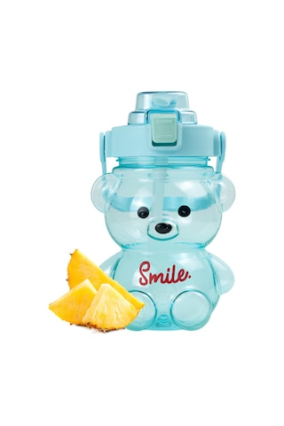 Ayıcıklı Matara 1000 Ml, Su, İçecek Matarası, Suluk, Okul, Ofis, Seyahat, Bpa İçermez Mavi Plastik Diğer