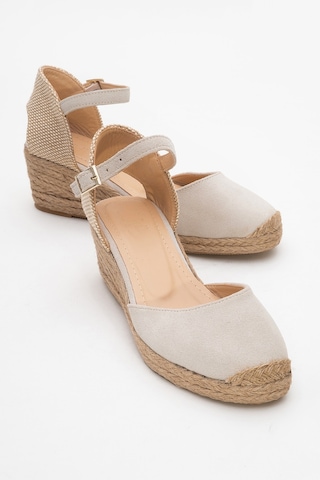 Luvishoes Luvi Shoes Aldea Bej Süet Hakiki Deri Kadın Dolgu Topuk Sandalet Süet Bej