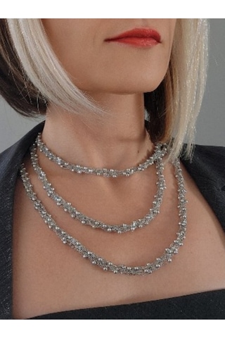 Top Zincir Modüler Örme Çelik Zincir Uzun Konsept Silver Renk Kolye