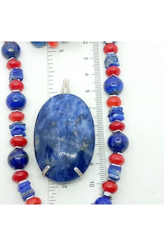 2906 Sodalit Lapislazuli Mercan Hematit Portatif Uçlu El Yapımı Kolye çok renkli