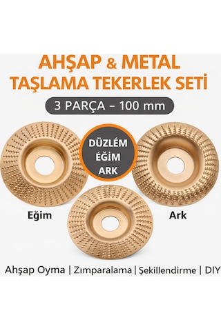 Senbang Ahşap Ve Metal Taşlama Tekerlek Seti 3 Parça 100 Mm Düzlem Eğim Ark Oyma Diski