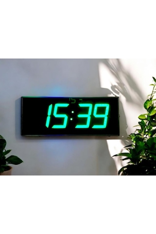 Sanec Wifi Senkronize Dijital Led Duvar Ve Masa Saati Otomatik İnternet Saat Ayarlı, Yeşil Led, 16x40 Cm