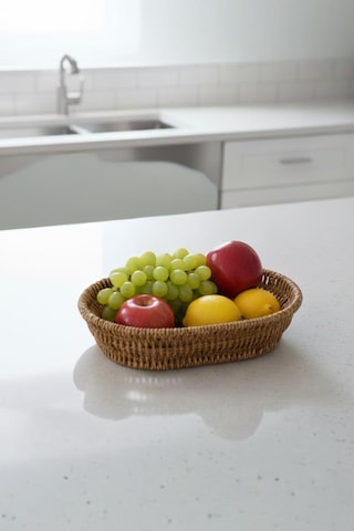 Rattan Piknik Hasır Ekmek Sepeti Meyve Sebze Sepeti Plastik Örme Küçük Ahşap