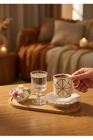 Porselen Kahve Fincanı Seti - Bambu Kahve Takımı - 90 Ml, 30 Parça Beyaz