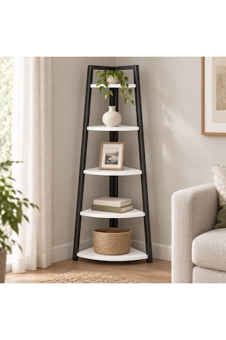 Evkolleksiyon 4 Raflı Metal Köşe Raf 170x80 Cm 40x20 Profil Beyaz