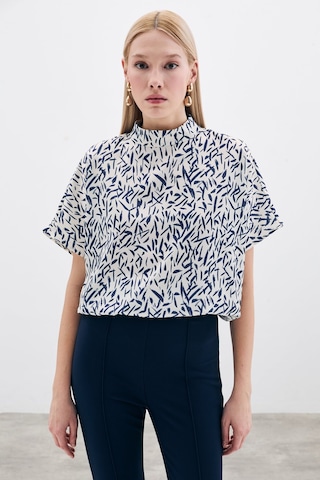Sateen Yarasa Kol Desenli Bluz - Lacivert-135741 Lacivert