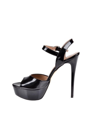 Pullman Yüksek Topuk Platform Taban Kadın Topuklu Ayakkabı Pl-2909 Siyah Rugan Siyah Rugan