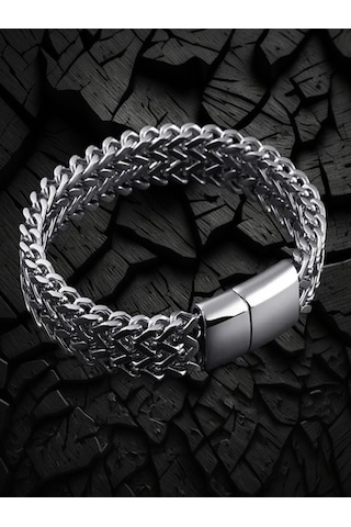 Çelik Bileklik Çift Taraflı Kullanılabilen Titanyum Model 0.8 Mm 21 Cm Unisex Gümüş Silver Gümüş