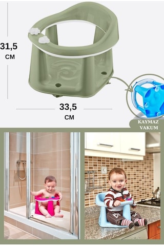 Flosoft Vakumlu Bebek Banyo & Mama Oturağı + Silicolife 2 Adet Silikon Mama Kaşığı Hediye Yeşil