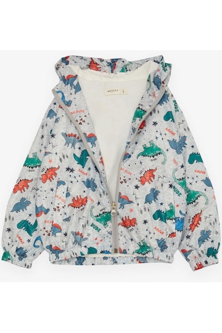 Breeze Erkek Çocuk Yağmurluk Orman Temalı Hayvancıklar Desenli 1-6 Yaş, Gri Melanj-gri Melanj Gri Melanj