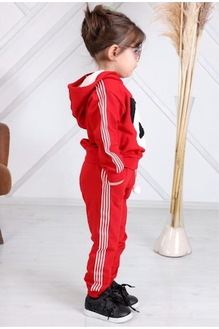 Quzucuk Kids Kız Çocuk Panda Figürlü Kırmızı Eşofman Takımı Çok Renkli