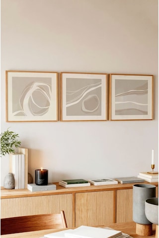 Ahşap Çerçeveli Mdf Kare Tablo Seti Salon Ve Oturma Odası Için Kr4017 42 X 42